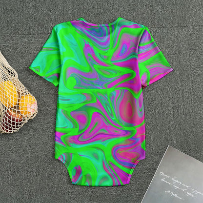 Neon Green Pink Psychedelic Trippy Print Men's Bodysuit