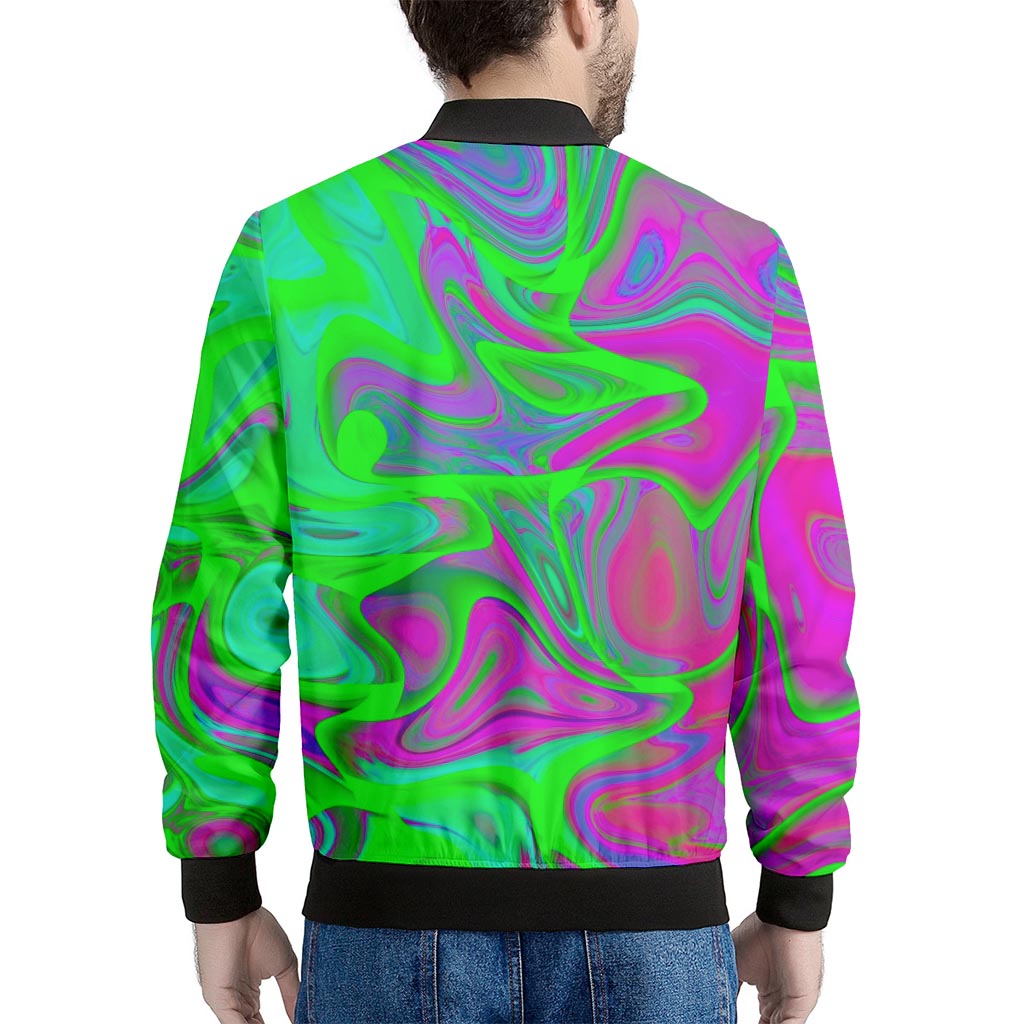 Neon Green Pink Psychedelic Trippy Print Men s Bomber Jacket