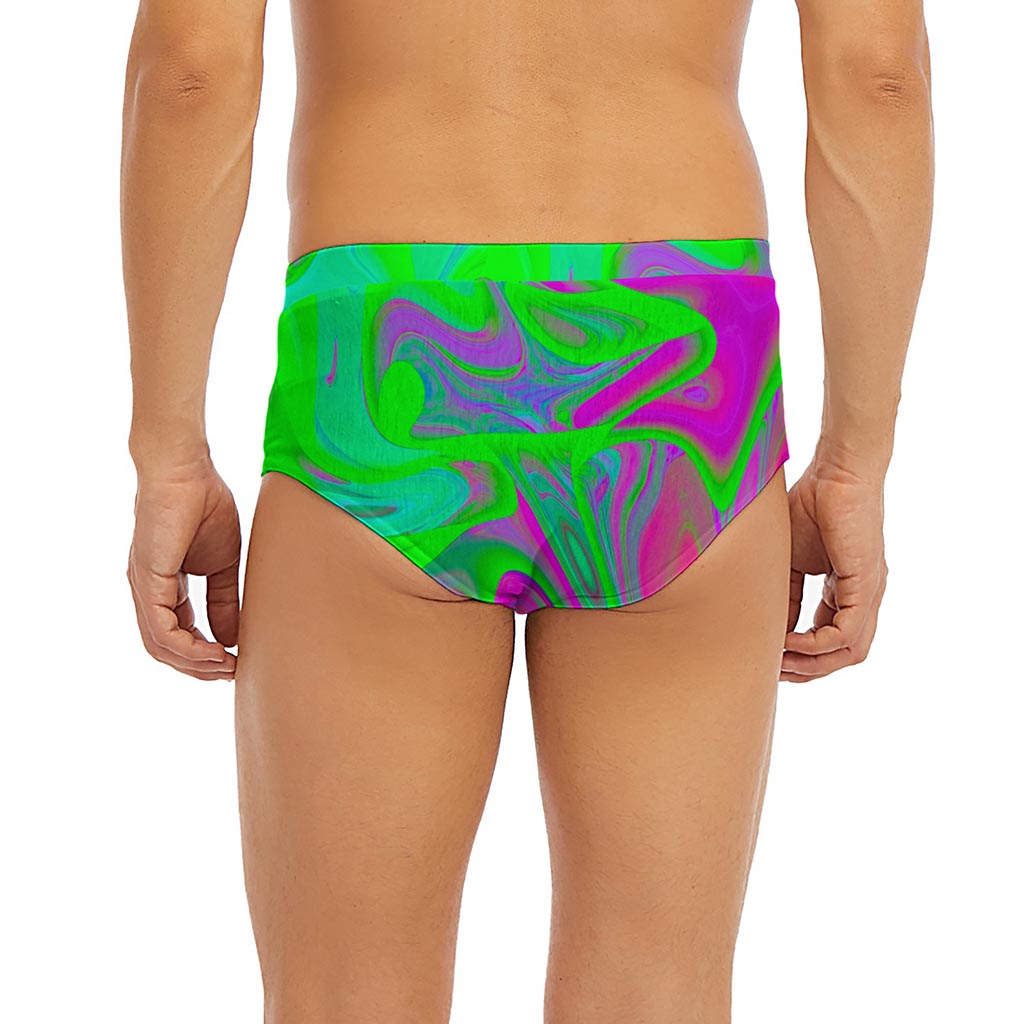 Neon Green Pink Psychedelic Trippy Print Men's Briefs