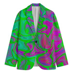 Neon Green Pink Psychedelic Trippy Print Men's Cotton Blazer