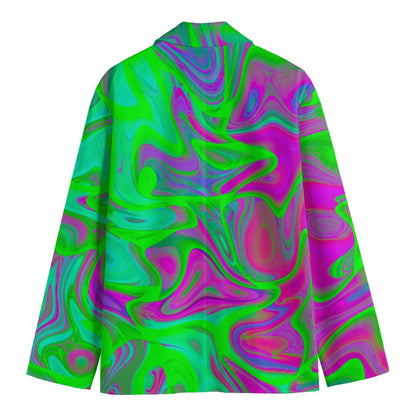Neon Green Pink Psychedelic Trippy Print Men's Cotton Blazer