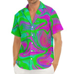 Neon Green Pink Psychedelic Trippy Print Men's Deep V-Neck Shirt