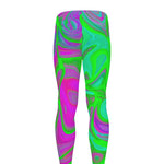 Neon Green Pink Psychedelic Trippy Print Men's leggings