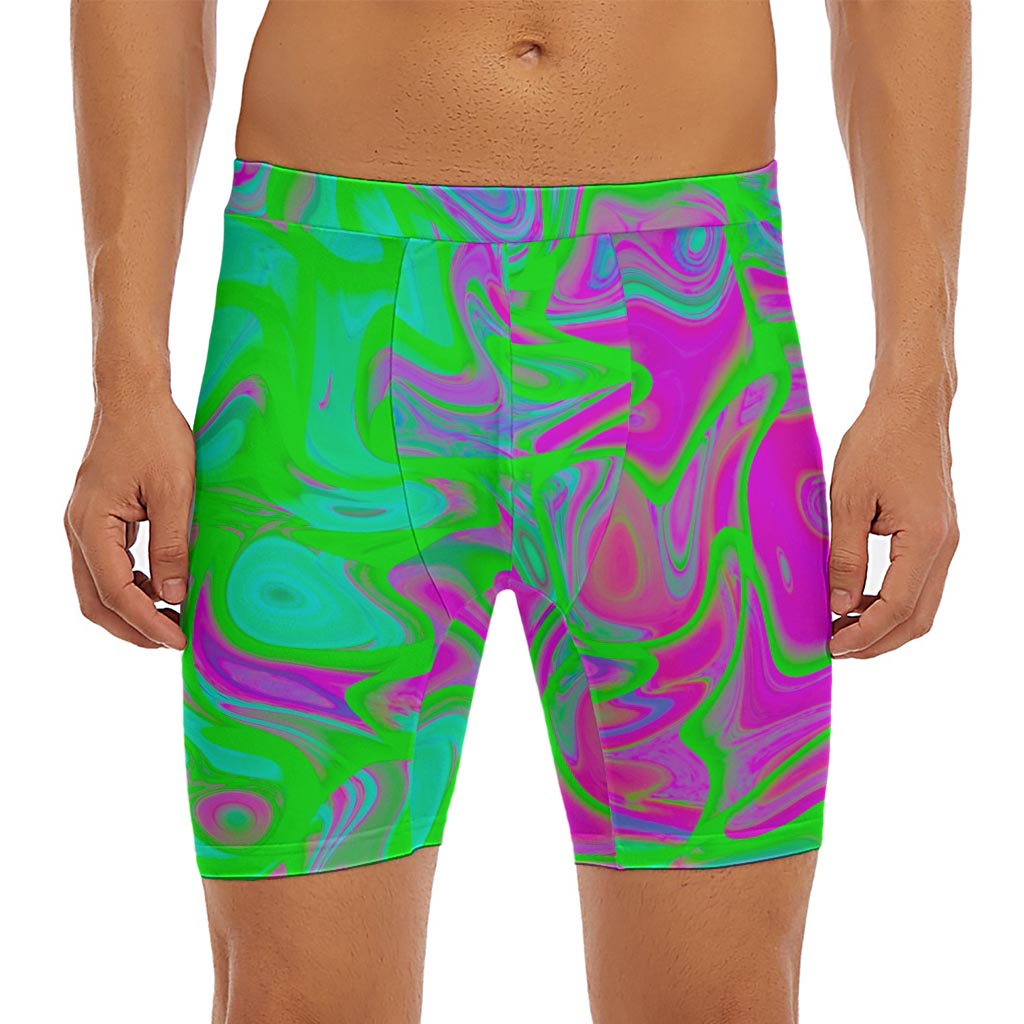 Neon Green Pink Psychedelic Trippy Print Men's Long Boxer Briefs