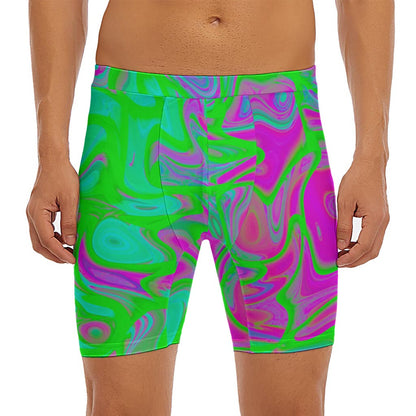 Neon Green Pink Psychedelic Trippy Print Men's Long Boxer Briefs