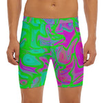 Neon Green Pink Psychedelic Trippy Print Men's Long Boxer Briefs
