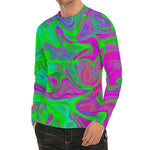 Neon Green Pink Psychedelic Trippy Print Men's Long Sleeve Rash Guard