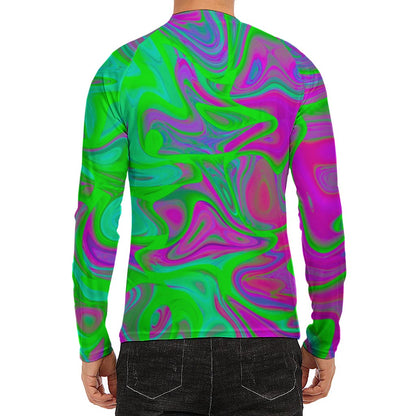 Neon Green Pink Psychedelic Trippy Print Men's Long Sleeve Rash Guard