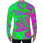Neon Green Pink Psychedelic Trippy Print Men's Long Sleeve T-Shirt