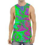 Neon Green Pink Psychedelic Trippy Print Men's Muscle Tank Top