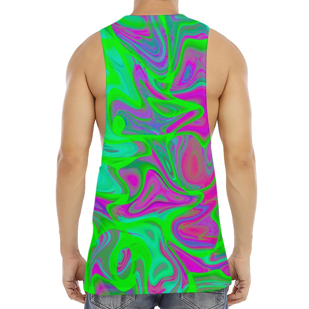 Neon Green Pink Psychedelic Trippy Print Men's Muscle Tank Top