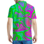 Neon Green Pink Psychedelic Trippy Print Men's Polo Shirt
