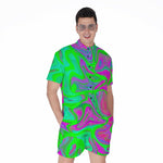 Neon Green Pink Psychedelic Trippy Print Men's Rompers