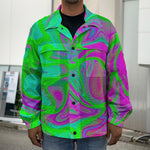 Neon Green Pink Psychedelic Trippy Print Men's Shirt Jacket