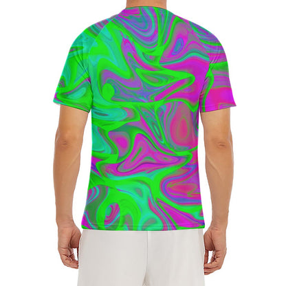 Neon Green Pink Psychedelic Trippy Print Men's Short Sleeve Rash Guard