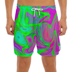 Neon Green Pink Psychedelic Trippy Print Men's Split Running Shorts