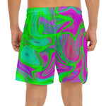Neon Green Pink Psychedelic Trippy Print Men's Split Running Shorts