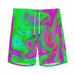 Neon Green Pink Psychedelic Trippy Print Men's Sports Shorts