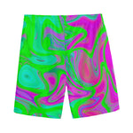 Neon Green Pink Psychedelic Trippy Print Men's Sports Shorts