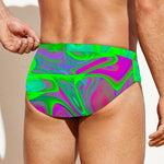 Neon Green Pink Psychedelic Trippy Print Men's Swim Briefs