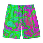 Neon Green Pink Psychedelic Trippy Print Men's Swim Trunks