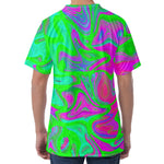 Neon Green Pink Psychedelic Trippy Print Men's Velvet T-Shirt