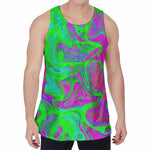 Neon Green Pink Psychedelic Trippy Print Men's Velvet Tank Top