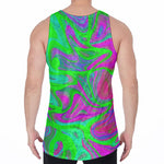 Neon Green Pink Psychedelic Trippy Print Men's Velvet Tank Top