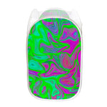 Neon Green Pink Psychedelic Trippy Print Mesh Laundry Hamper