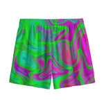 Neon Green Pink Psychedelic Trippy Print Mesh Shorts