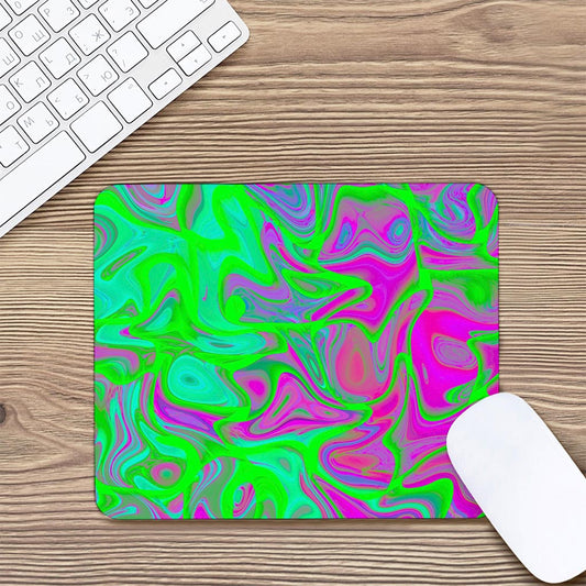 Neon Green Pink Psychedelic Trippy Print Mouse Pad