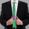 Neon Green Pink Psychedelic Trippy Print Necktie