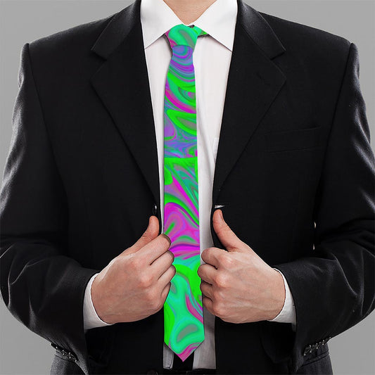 Neon Green Pink Psychedelic Trippy Print Necktie