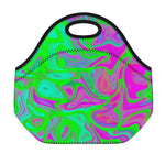 Neon Green Pink Psychedelic Trippy Print Neoprene Lunch Bag