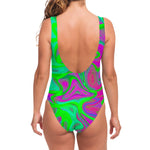 Neon Green Pink Psychedelic Trippy Print One Piece Swimsuit