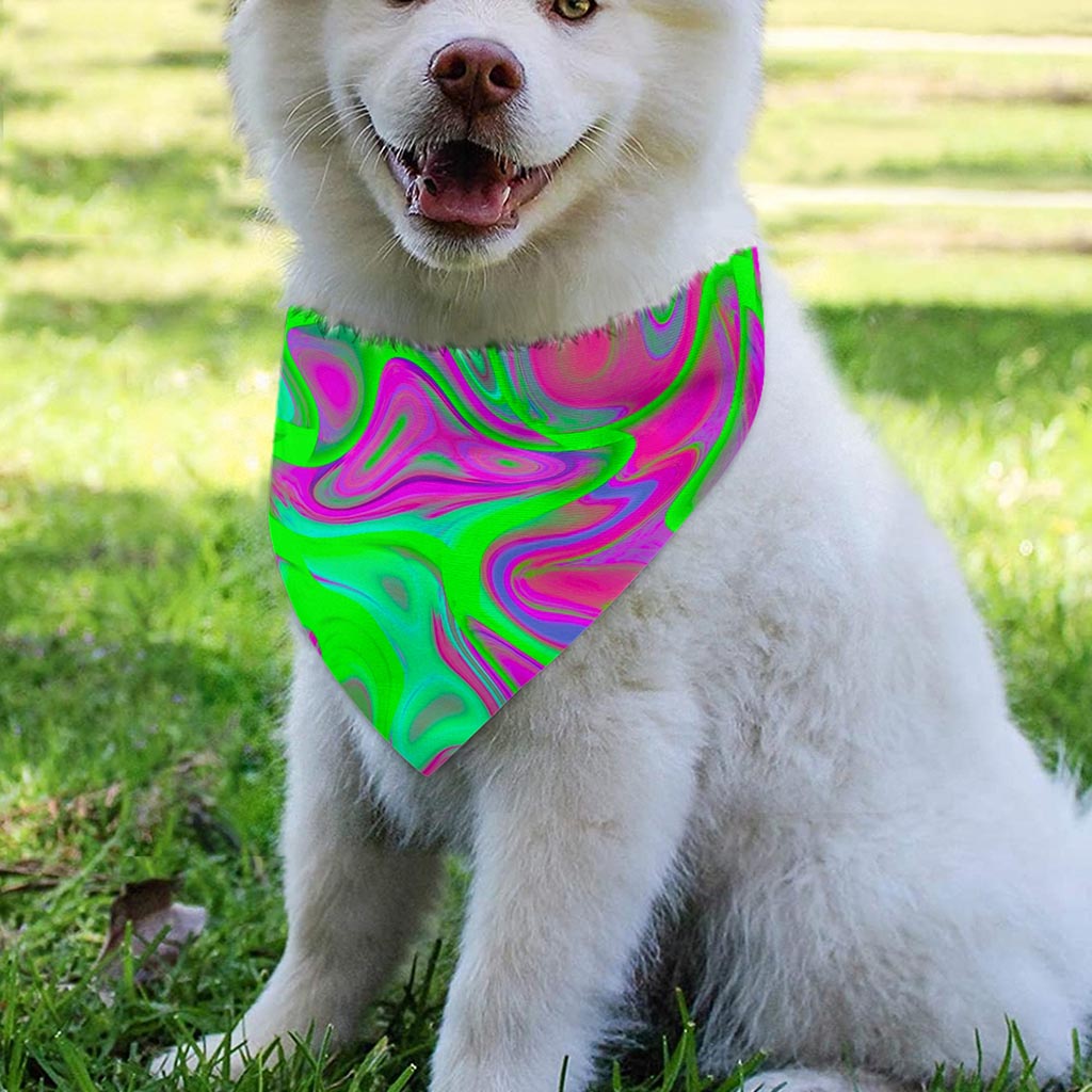 Neon Green Pink Psychedelic Trippy Print Over The Collar Dog Bandana