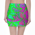 Neon Green Pink Psychedelic Trippy Print Pencil Mini Skirt