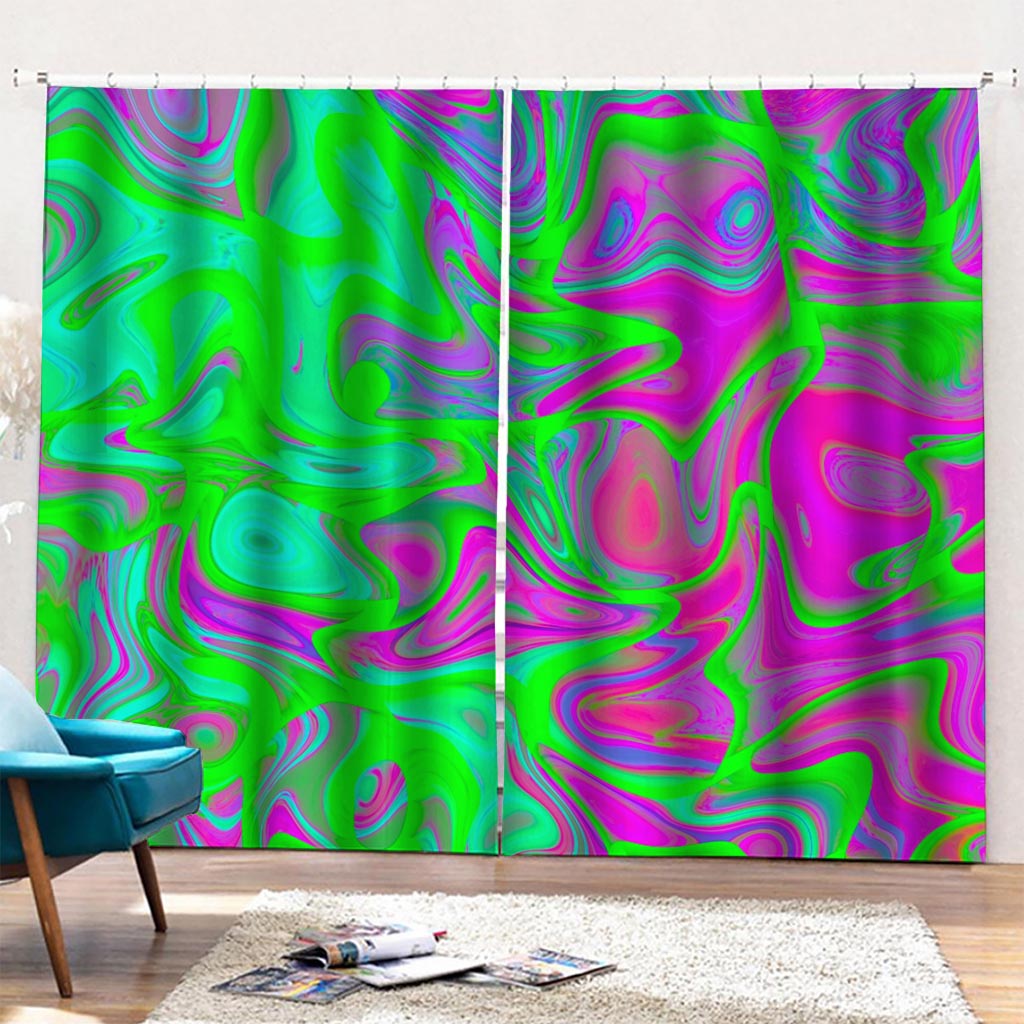 Neon Green Pink Psychedelic Trippy Print Pencil Pleat Curtains
