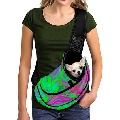 Neon Green Pink Psychedelic Trippy Print Pet Sling Carrier