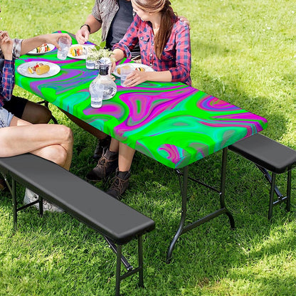 Neon Green Pink Psychedelic Trippy Print Picnic Table Cover