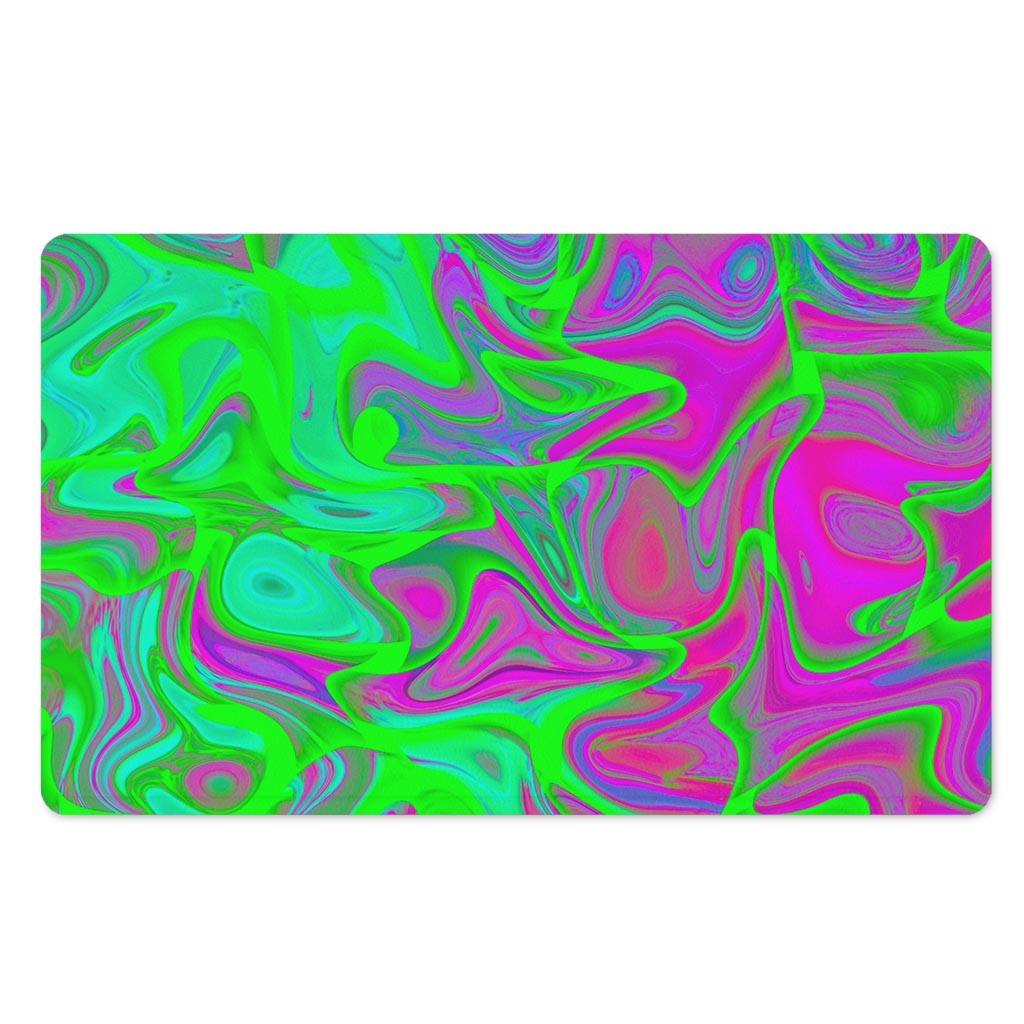 Neon Green Pink Psychedelic Trippy Print Polyester Doormat