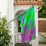 Neon Green Pink Psychedelic Trippy Print Polyester Flag