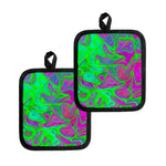 Neon Green Pink Psychedelic Trippy Print Pot Holders