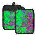 Neon Green Pink Psychedelic Trippy Print Pot Holders With Pocket
