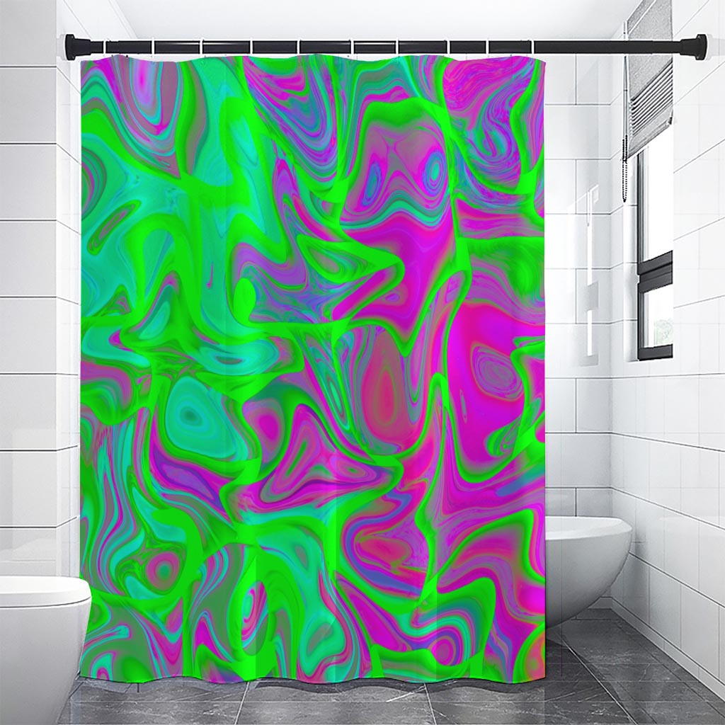 Neon Green Pink Psychedelic Trippy Print Premium Shower Curtain