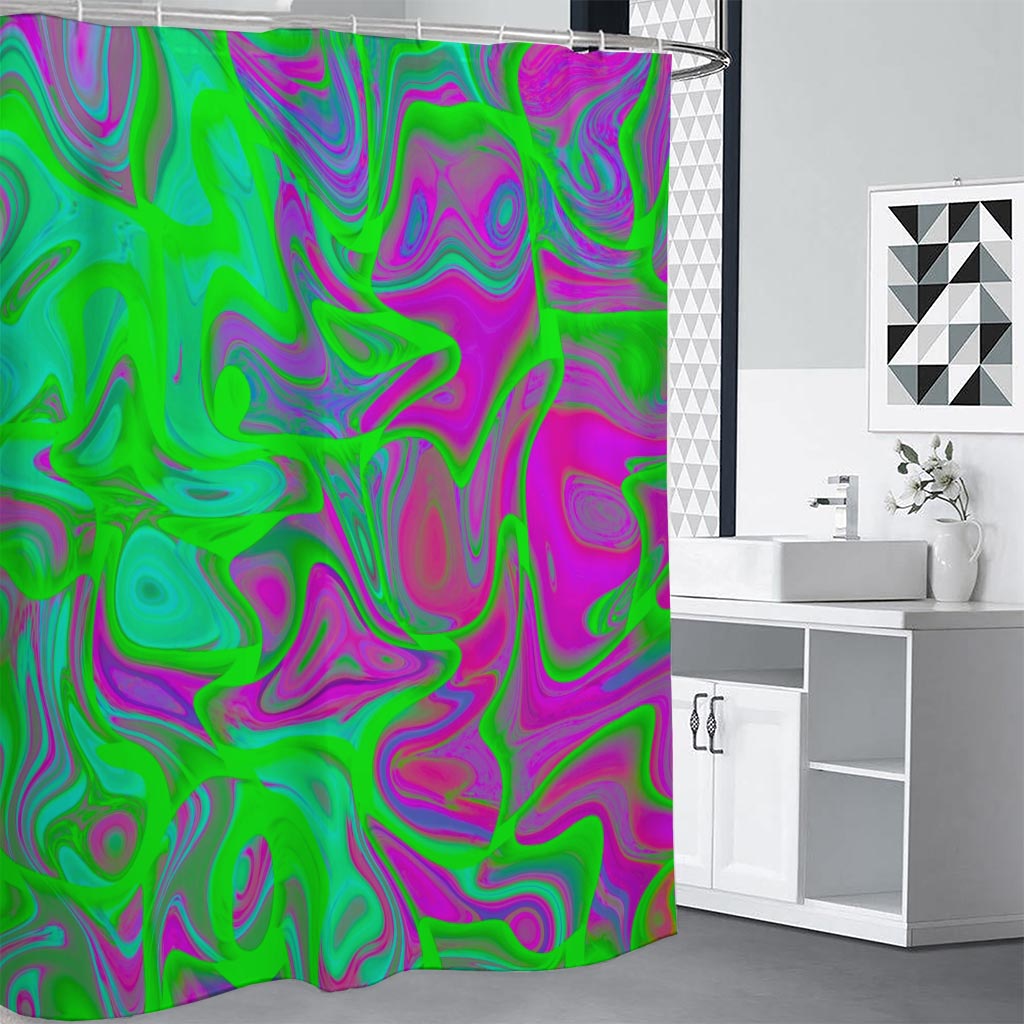 Neon Green Pink Psychedelic Trippy Print Premium Shower Curtain