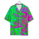 Neon Green Pink Psychedelic Trippy Print Rayon Hawaiian Shirt