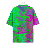 Neon Green Pink Psychedelic Trippy Print Rayon Hawaiian Shirt