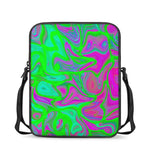 Neon Green Pink Psychedelic Trippy Print Rectangular Crossbody Bag