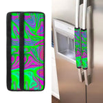 Neon Green Pink Psychedelic Trippy Print Refrigerator Handle Covers